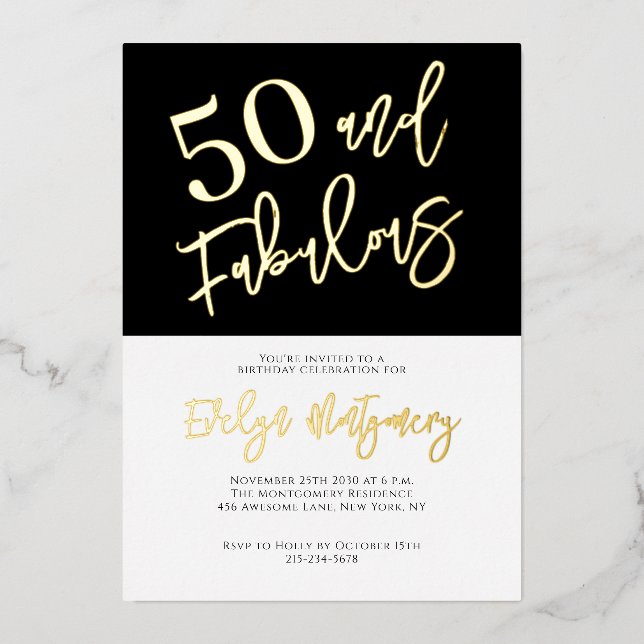 Fifty and Fabulous Gold Black 50th Birthday Party  (Front)