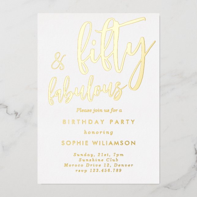 Fifty and fabulous gold foiled birthday  (Front)