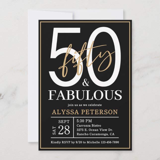 Fifty and Fabulous Gold Script 50th Birthday Invitation (Front)