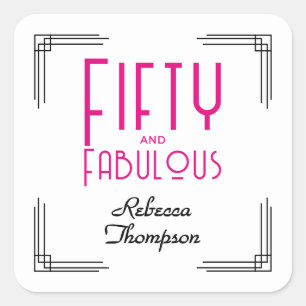 Fifty and Fabulous Hot Pink Art Deco 50th Birthday Square Sticker