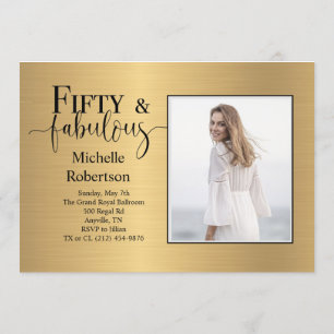 Fifty and Fabulous Metallic Gold Birthday Party In Invitation