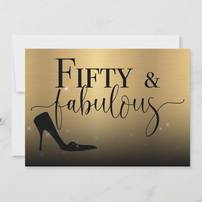 Fifty and Fabulous Metallic Gold Birthday Party Invitation (Front)