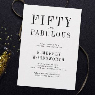 Fifty and Fabulous Minimal 50th Birthday Party Invitation