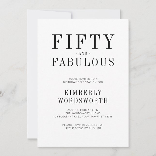 Fifty and Fabulous Minimal 50th Birthday Party Invitation (Front)