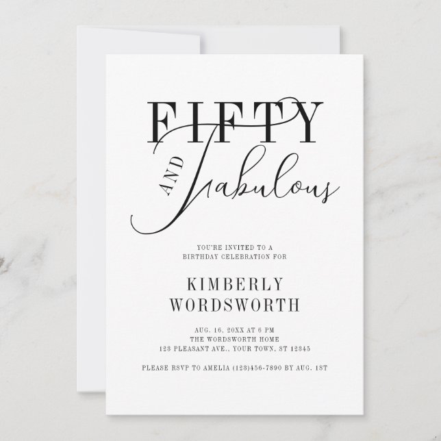Fifty and Fabulous Minimal Script 50th Birthday Invitation (Front)