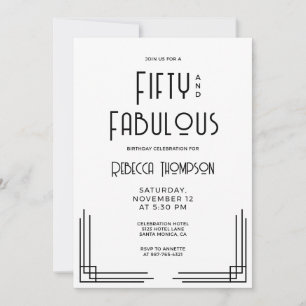 Fifty and Fabulous Modern Art Deco 50th Birthday Invitation