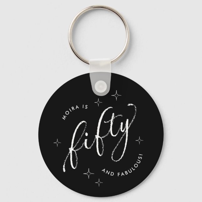 Fifty and Fabulous Modern Black 50th Birthday Key Ring (Front)