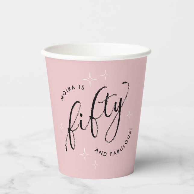 Fifty and Fabulous Modern Dusty Pink 50th Birthday Paper Cups (Front)