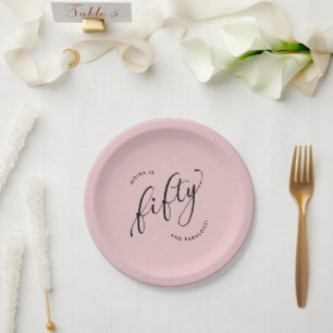 Fifty and Fabulous Modern Dusty Pink 50th Birthday Paper Plate