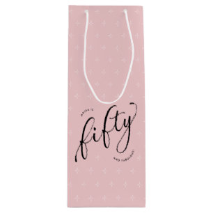 Fifty and Fabulous Modern Dusty Pink 50th Birthday Wine Gift Bag