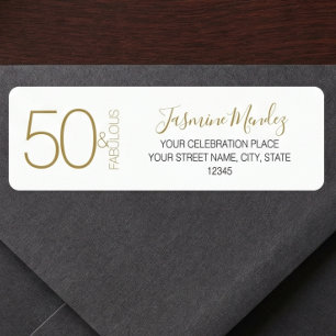 Fifty and Fabulous Modern Gold White Address
