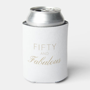 Fifty and Fabulous Modern Gold White Faux Glitter Can Cooler
