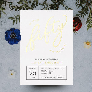 Fifty and Fabulous Modern White 50th Birthday Gold