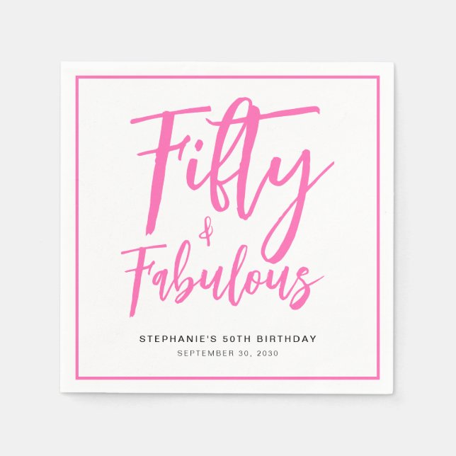 Fifty and Fabulous Name Date 50th Birthday Party Napkin (Front)