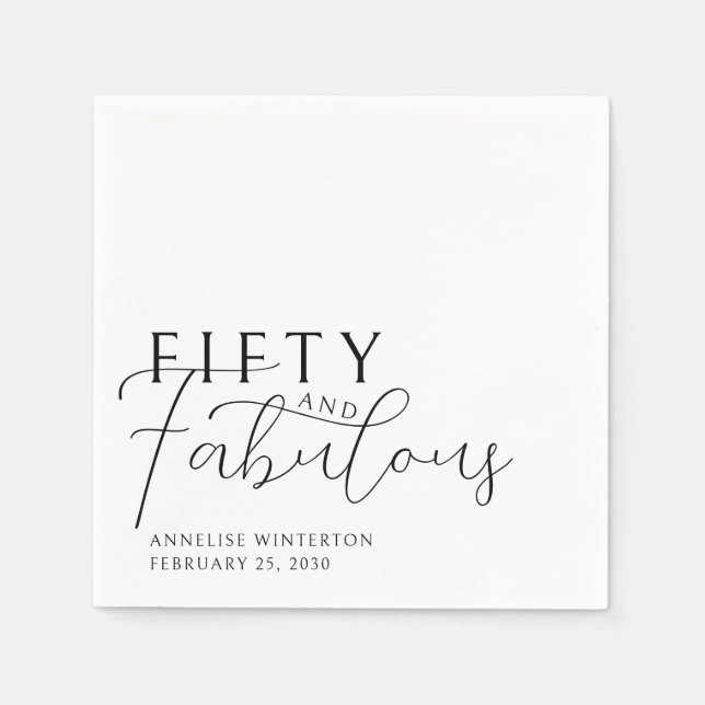 Fifty and Fabulous Name Date 50th Birthday Party Napkin (Front)