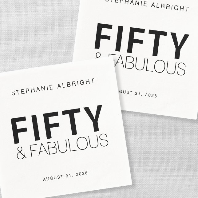 Fifty and Fabulous Name Date 50th Birthday Party Napkin (Creator Uploaded)