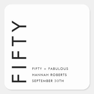 Fifty and Fabulous Name Date 50th Birthday Party Square Sticker