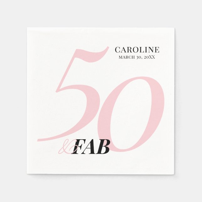 Fifty and Fabulous Name Date Birthday Invitation Napkin (Front)