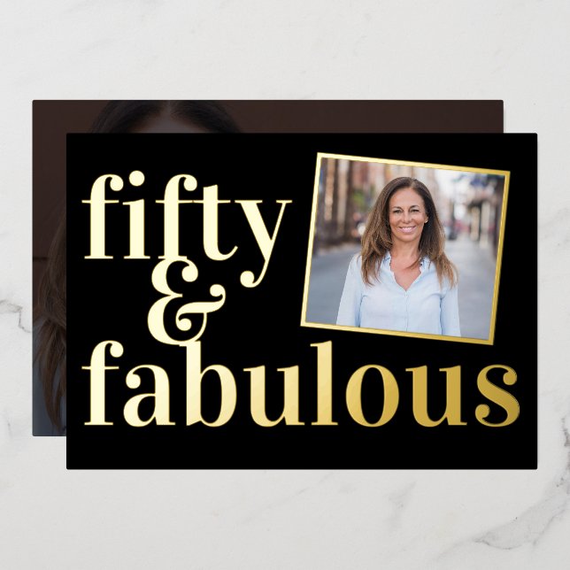 Fifty and Fabulous Photo 50th Birthday Gold (Front/Back)