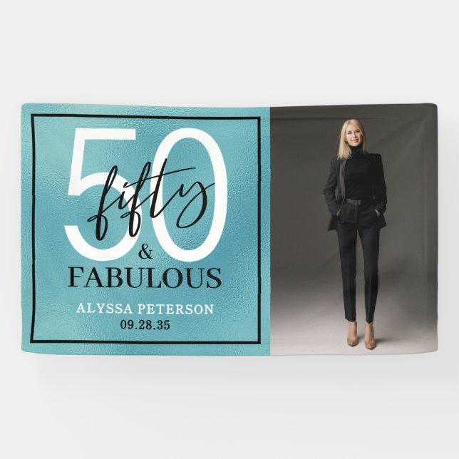 Fifty and Fabulous Photo 50th Birthday Party Banner (Horizontal)