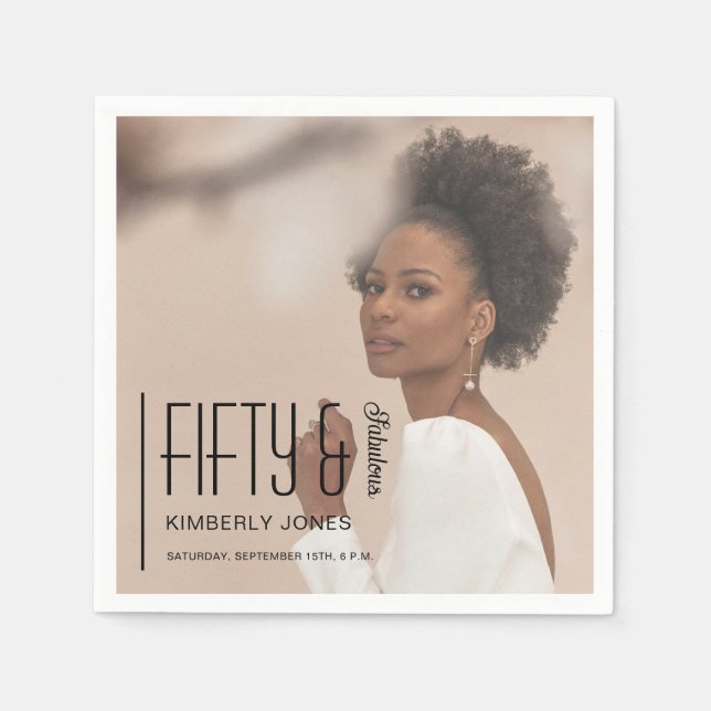 Fifty and Fabulous Photo 50th Birthday Party Napkin (Front)