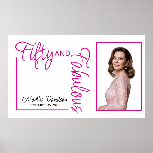 Fifty and Fabulous Photo 50th Birthday Party Poste Poster (Front)