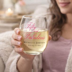 Fifty and Fabulous Photo 50th Birthday Party Stemless Wine Glass