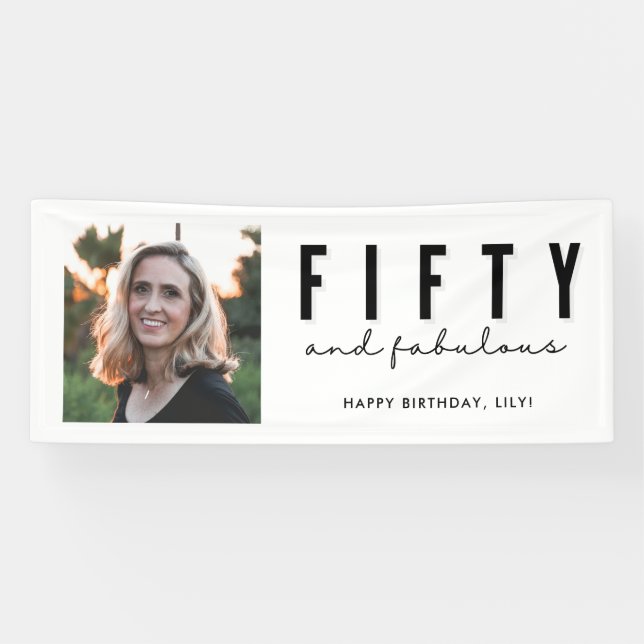 Fifty and Fabulous Photo Birthday Party Banner (Horizontal)