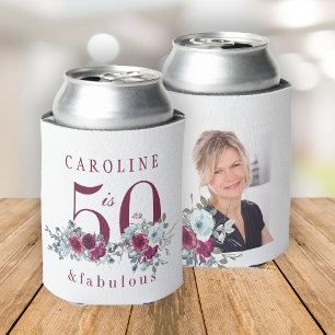 Fifty and fabulous photo floral 50th birthday can cooler