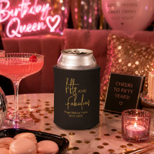 Fifty and Fabulous Photo Gold Black 50th Birthday Can Cooler