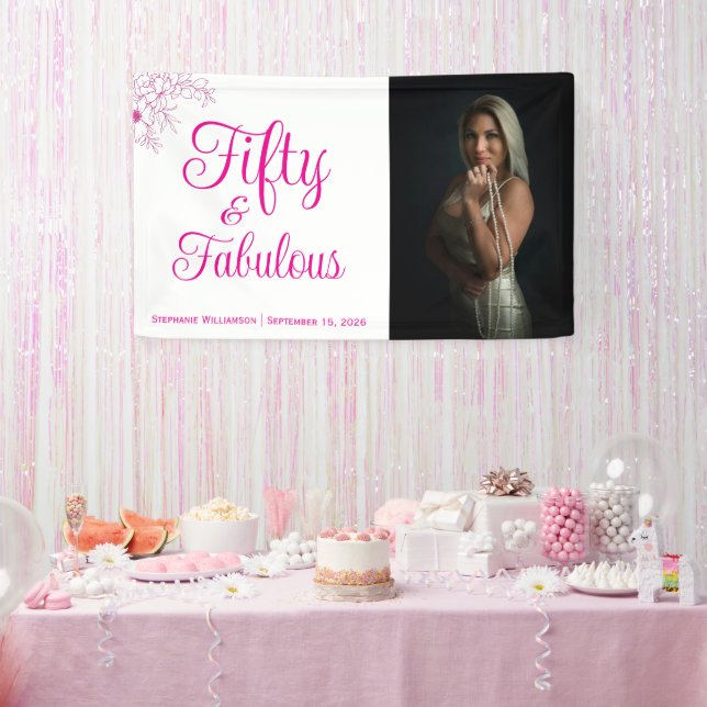 Fifty and Fabulous Photo Name Date Birthday Party Banner (Party)