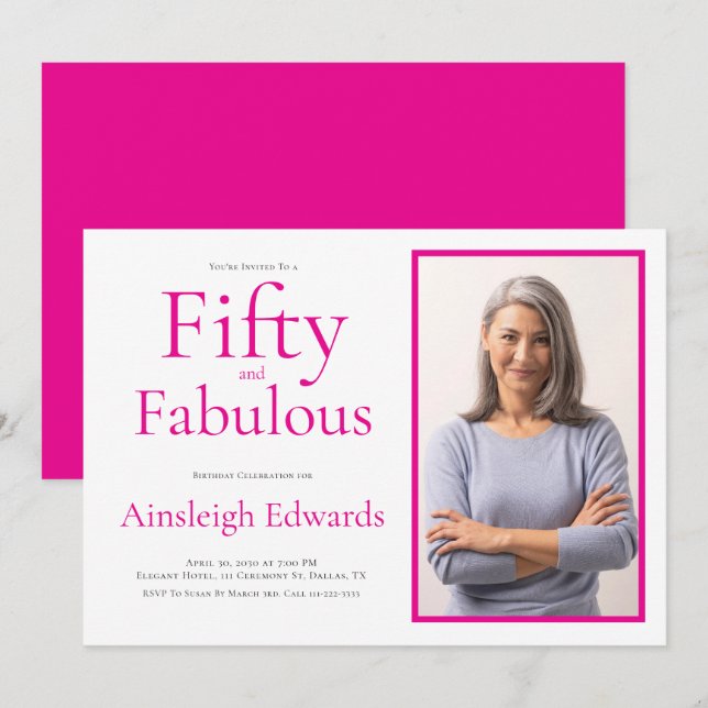 Fifty and Fabulous Pink 50th Birthday Party Invitation (Front/Back)