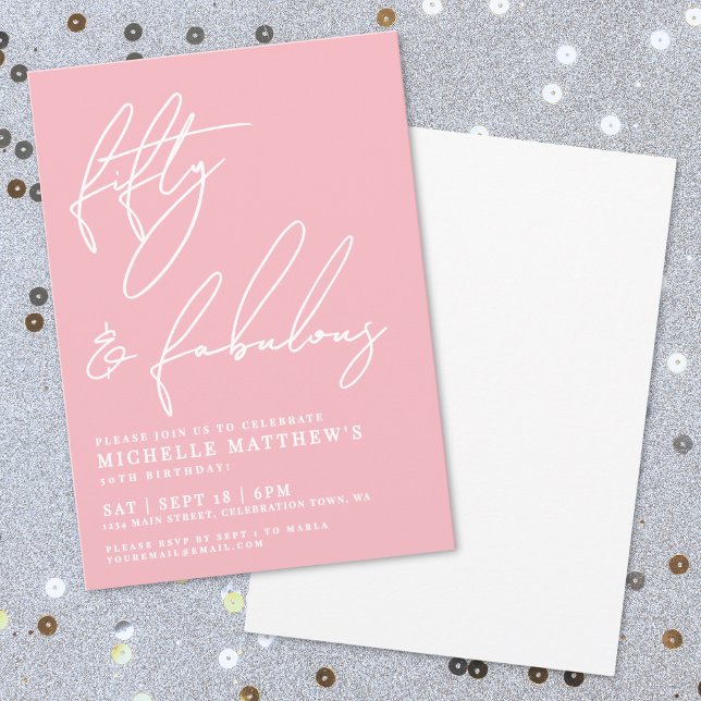 Fifty And Fabulous Pink 50th Birthday Party Invitation (Fifty And Fabulous Pink 50th Birthday Party Invitation)
