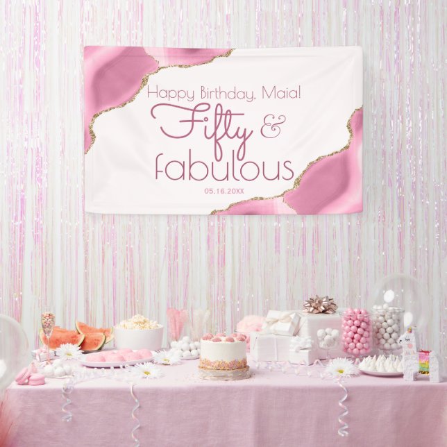 Fifty and Fabulous Pink Agate 50th Birthday Banner (Party)