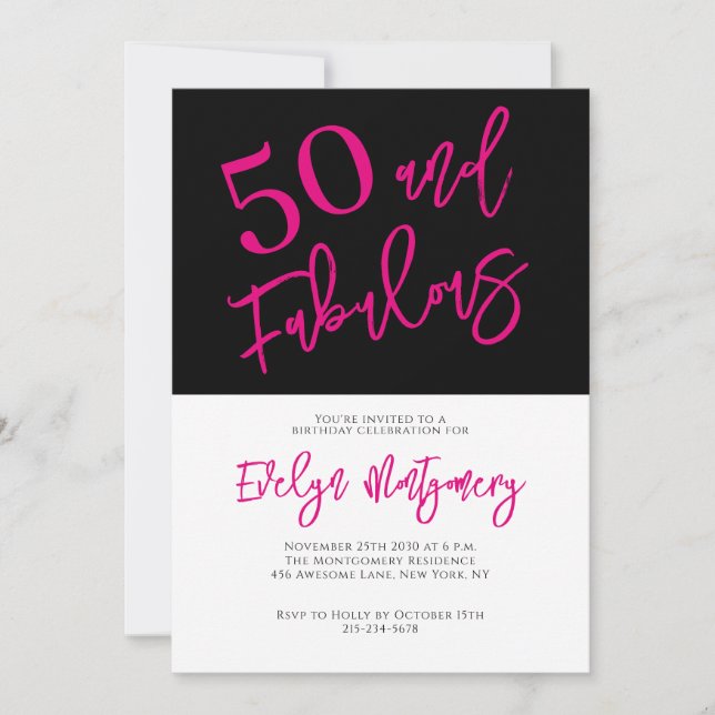 Fifty and Fabulous Pink Black 50th Birthday Party  Invitation (Front)