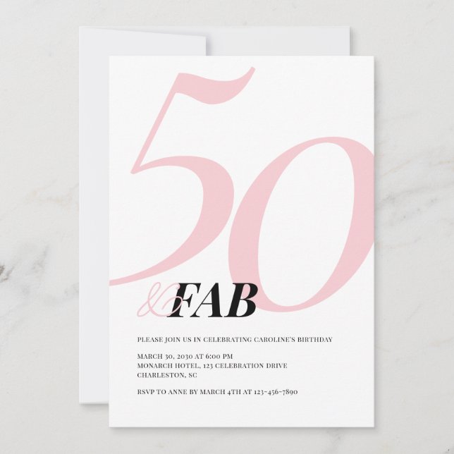 Fifty and Fabulous Pink Bold Birthday Invitation (Front)