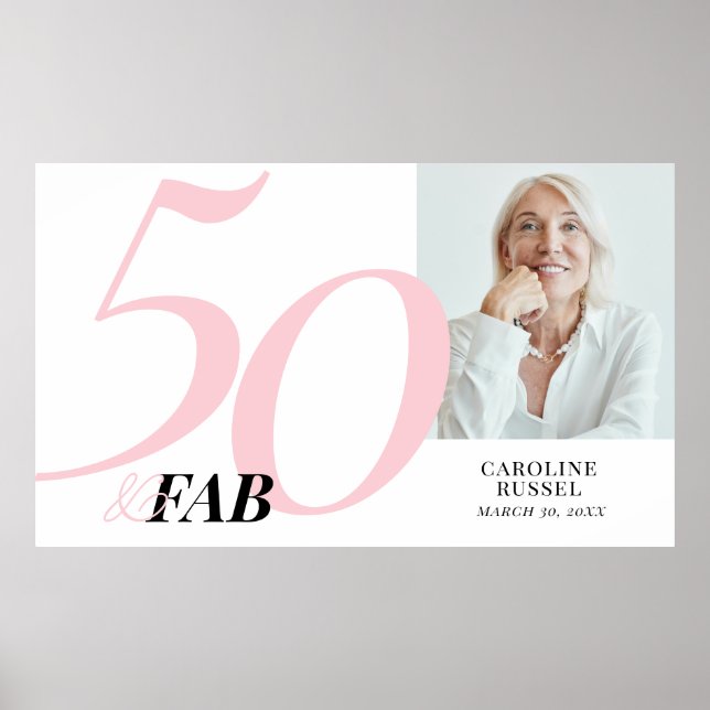 Fifty and Fabulous Pink Bold Birthday Party Poster (Front)