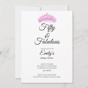 Fifty and Fabulous Pink Crown Birthday Invitation