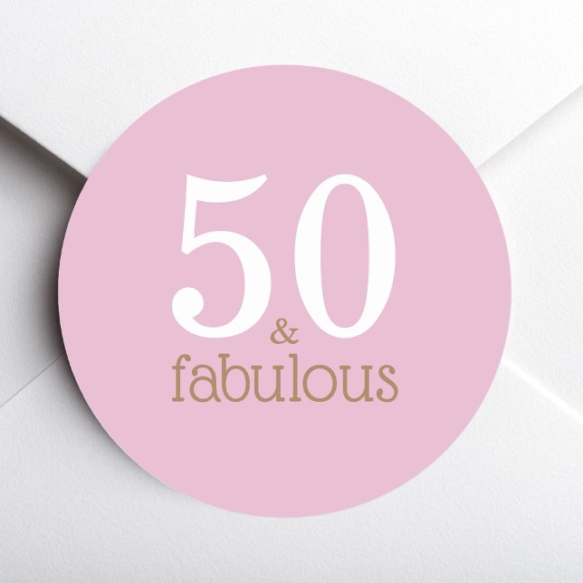 Fifty and Fabulous Pink Elegant Birthday Party Classic Round Sticker (Creator Uploaded)