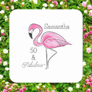 Fifty and Fabulous Pink Flamingo Custom  Coasters
