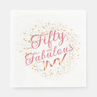 Fifty and Fabulous pink, gold sparkle Party Napkin