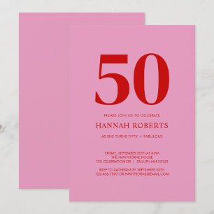Fifty and Fabulous Pink Red 50th Birthday Party Invitation