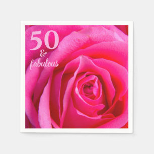 Fifty and Fabulous Pink Rose 50th Birthday Napkin