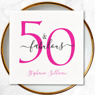 Fifty and Fabulous Pink Script 50th Birthday Party Napkin