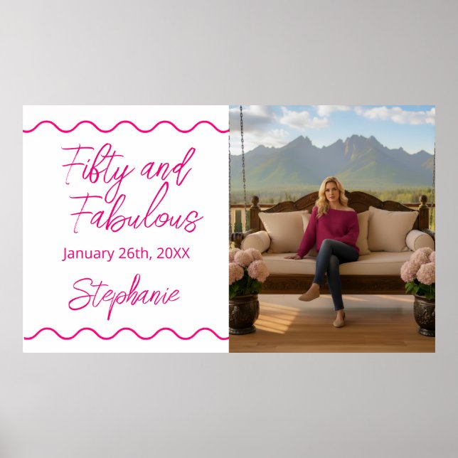 Fifty and Fabulous Pink Script Banner Poster (Front)