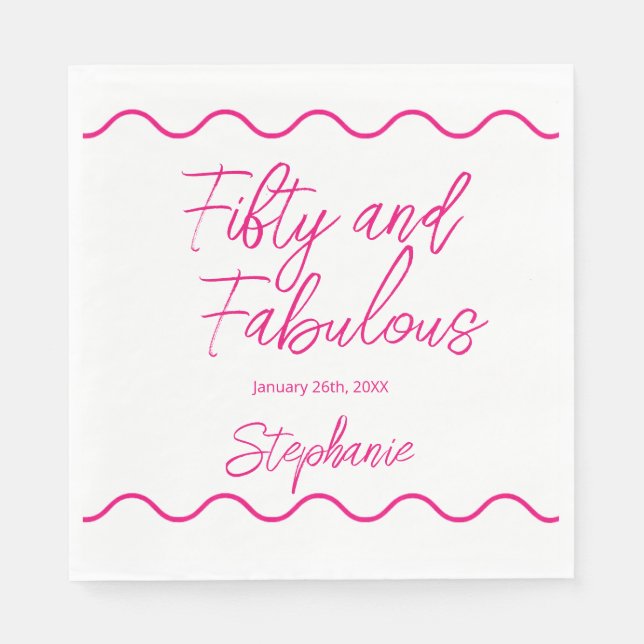 Fifty and Fabulous Pink Script Napkin (Front)