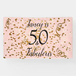 Fifty and Fabulous Pink with Gold confetti Banner