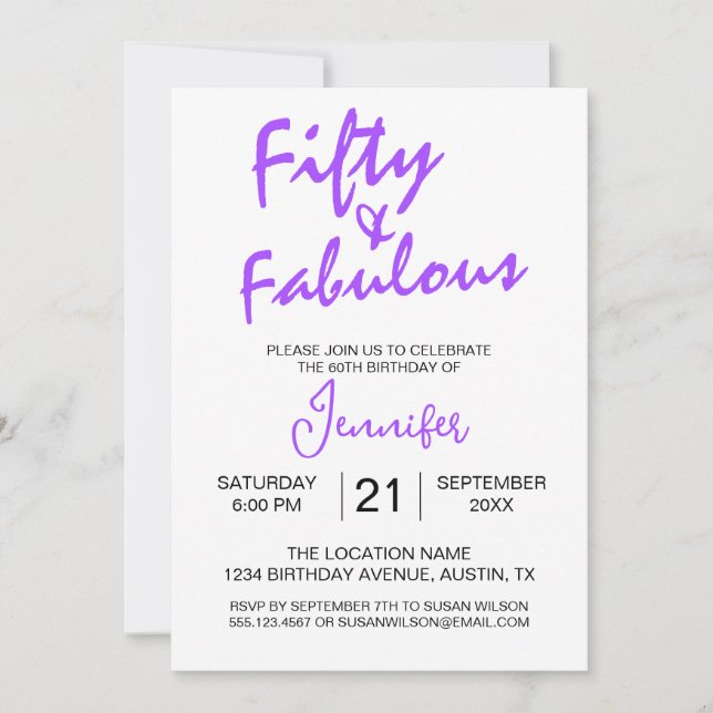 Fifty and Fabulous Purple 50th Birthday Invitation (Front)