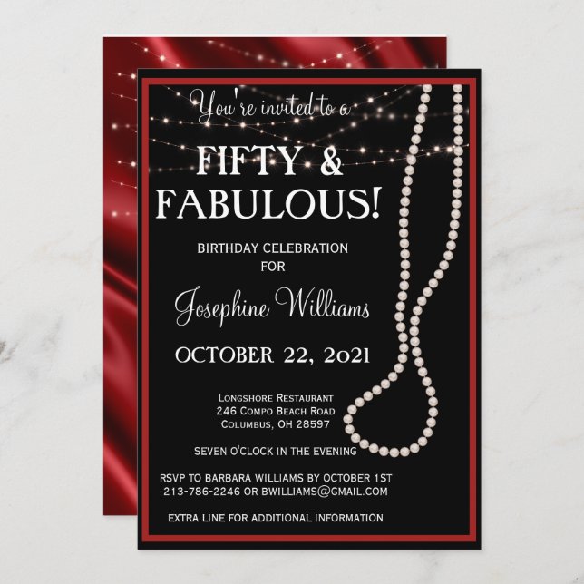 Fifty and Fabulous Red and Black Party Invitation (Front/Back)