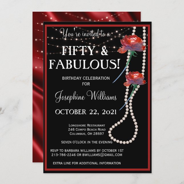 Fifty and Fabulous Red and Black Party Invitation (Front/Back)